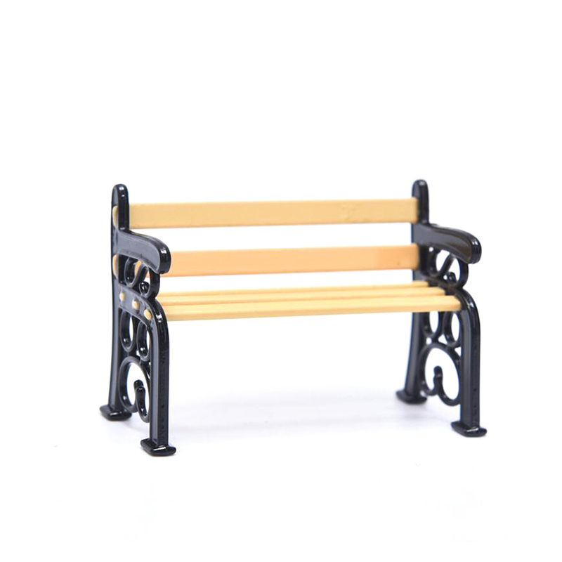 WORE Dollhouse Park Wood Metal Bench Furniture Toys Fairy Garden Mini