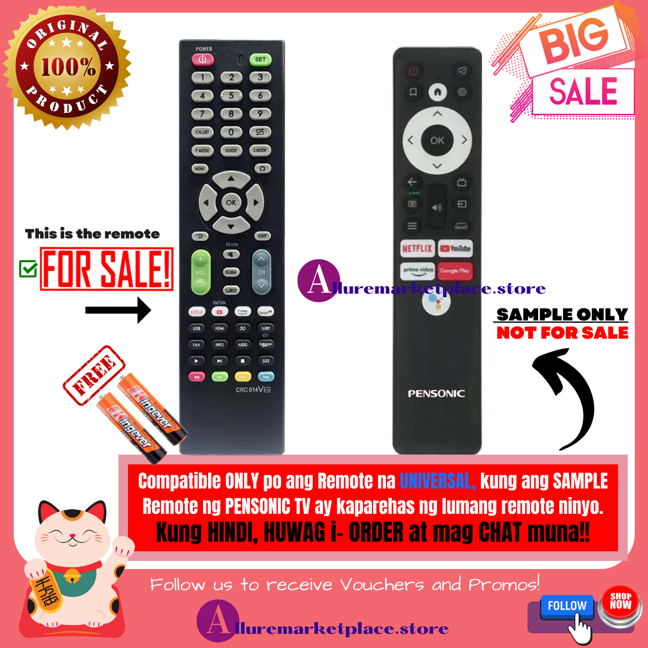 Universal Remote Control for Pensonic Smart TV FTV3250 FTV4050 FTV