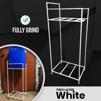 Water Gallon Rack Stand 2 layer Pure Steel(White)