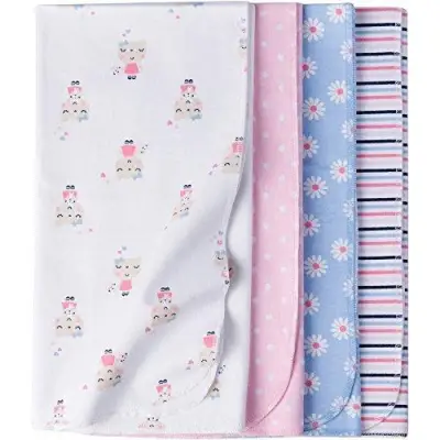 Girl- 4 in 1 baby Organic Cotton Flannel Receiving Blankets (Depending on a available color design)