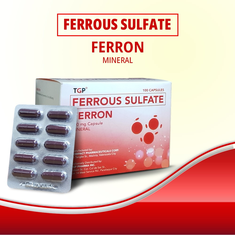 QueenJ FERRON Ferrous Sulfate Mineral 500mg 100 Capsules Equivalent to