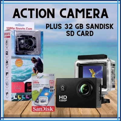 【 32GB SD CARD 】 SPORTS CAM Extreme HD 1080P Action Camera Motorcycle Recorder Bicycle Recorder 1080P 2.0 LCD Screen Waterproof 30M DV Recording Mini Skiing Bicycle Photo Video Cam Sports Action Camera With Waterproof Case