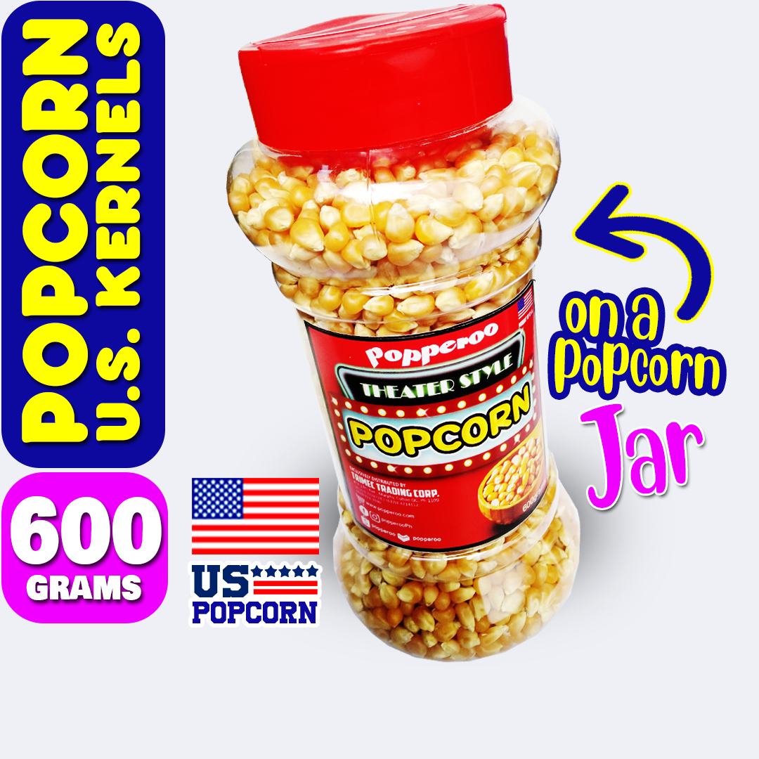 POPPEROO Popcorn Kernels (600grams) on a FlipOpen Popcorn Container