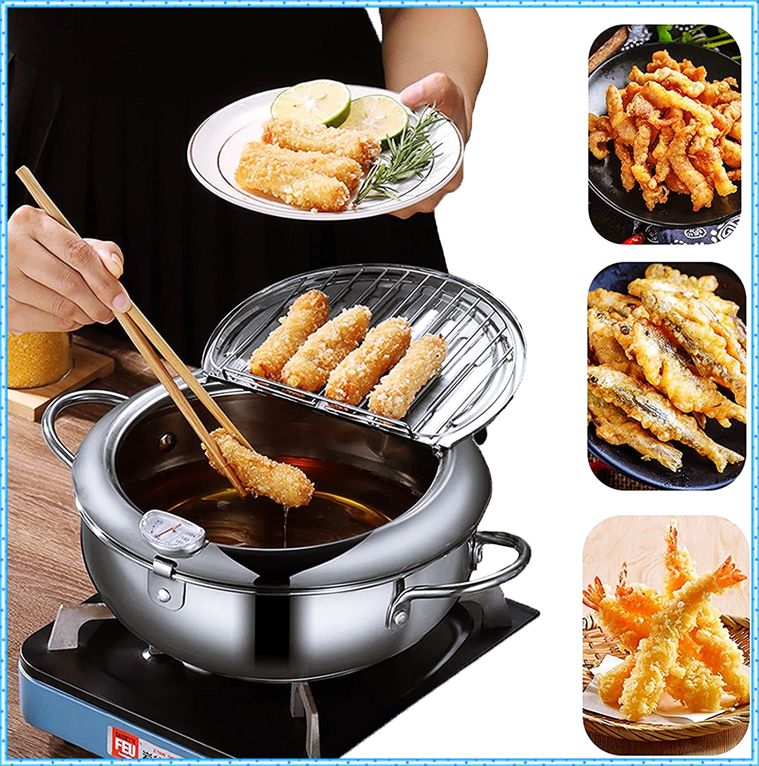 Kitchen Small Deep Fryer Pot Deep Fryer with Thermometer, Lid and Oil