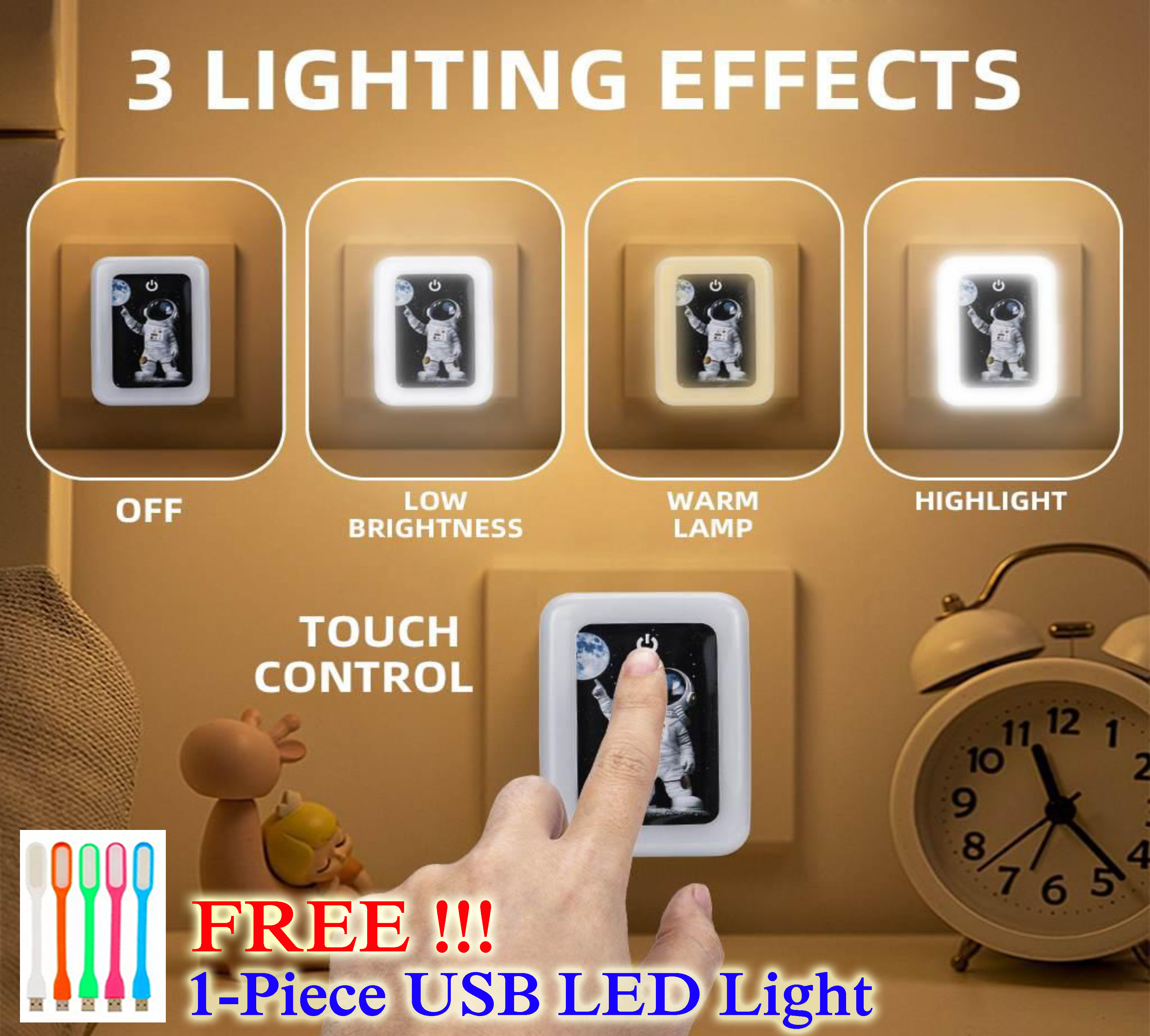 LED Touch the Nightlight with dual USB Output charging with 3 lighting