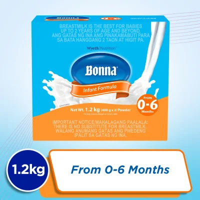 Wyeth® BONNA® Stage 1 Infant Formula for 0 to 6 months, Sachet in Box, 1.2kg (400g x 3)