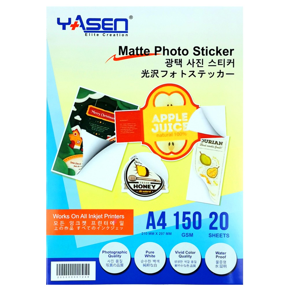 Yasen Inkjet Printable Matte/Glossy Photo Sticker Paper A4 Size (20