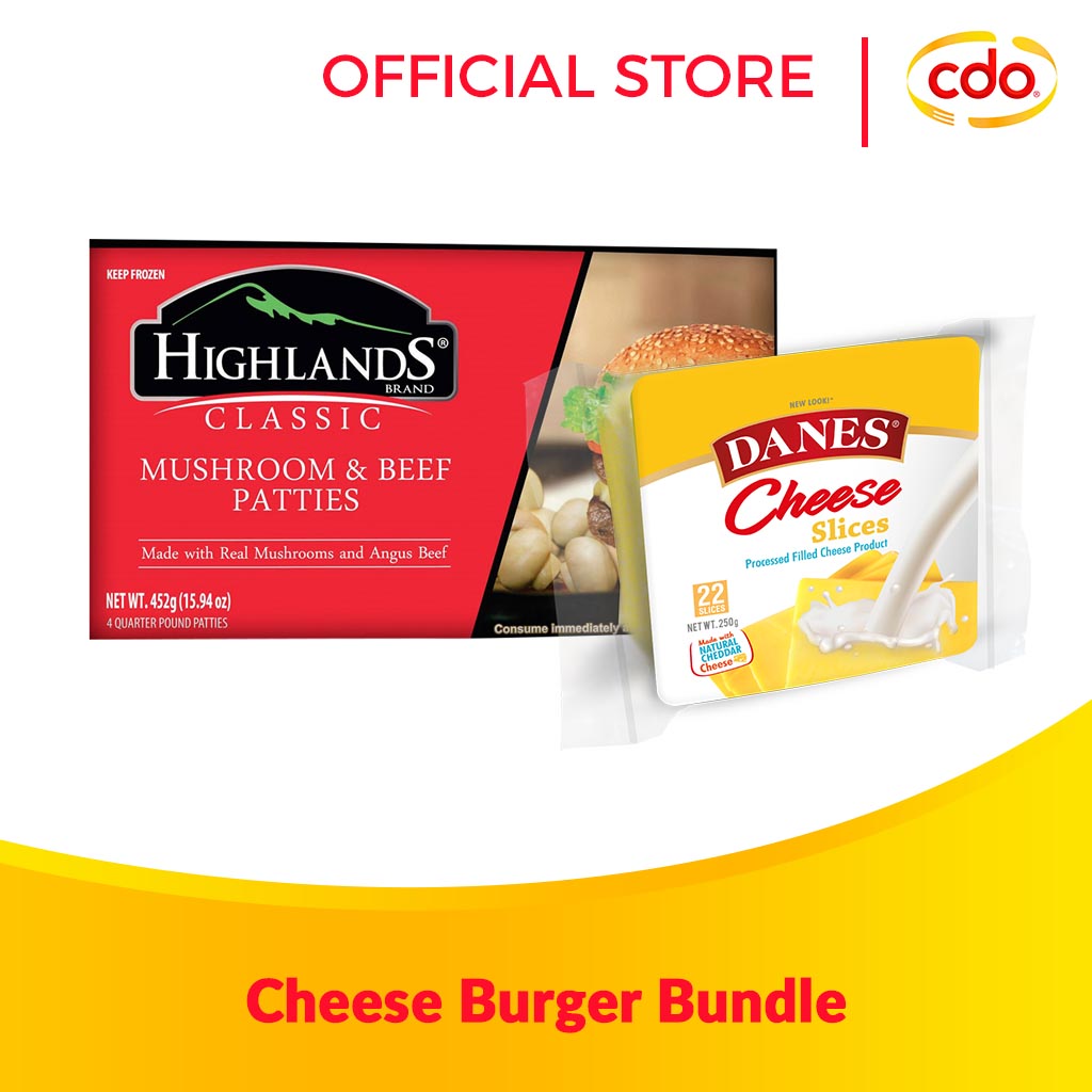 CDO Cheese Burger Bundle (Mushroom & Beef patties 452g + DANES sliced