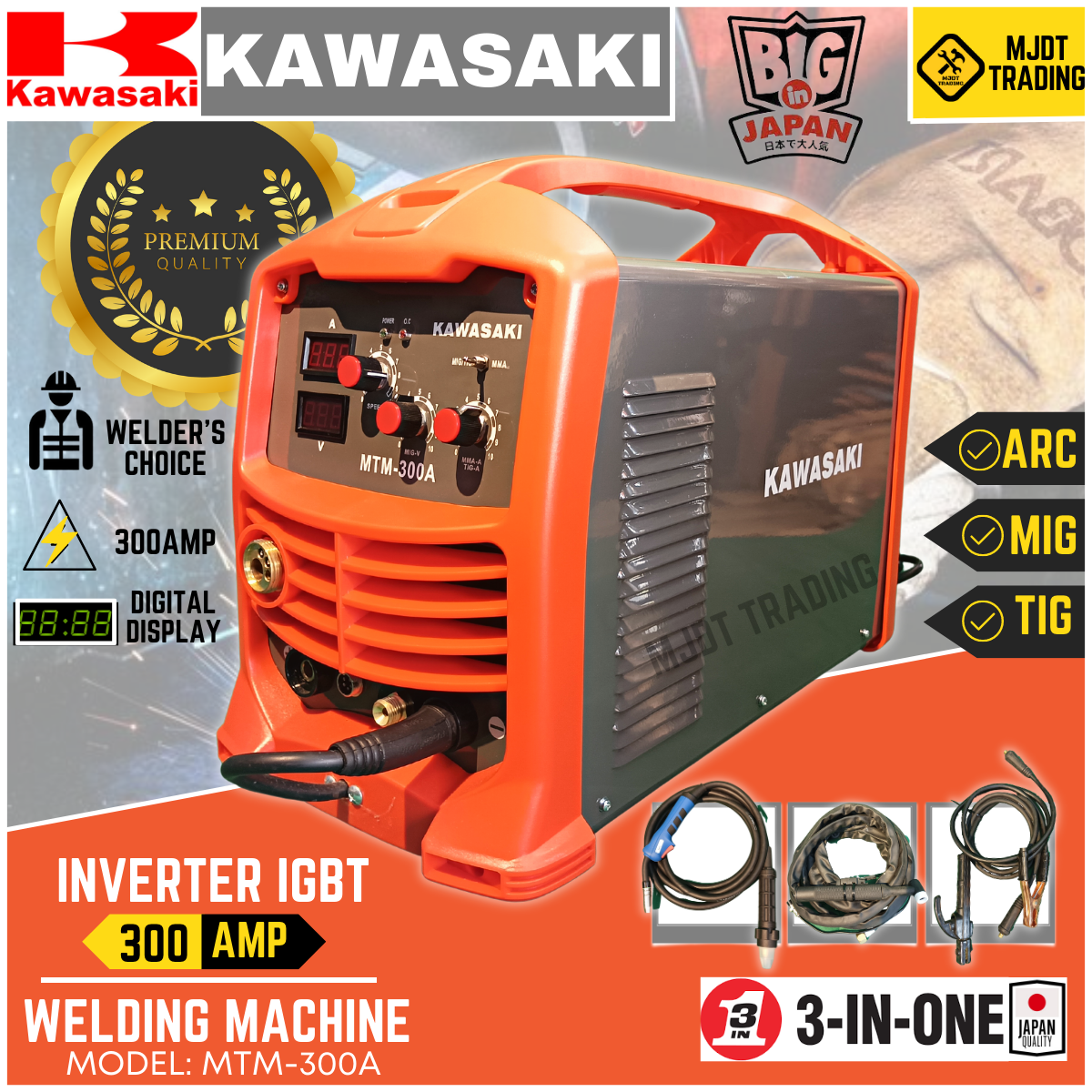 KAWASAKI JAPAN HIGH QUALITY 3IN1 INVERTER WELDING MACHINE 300AMP (ARC