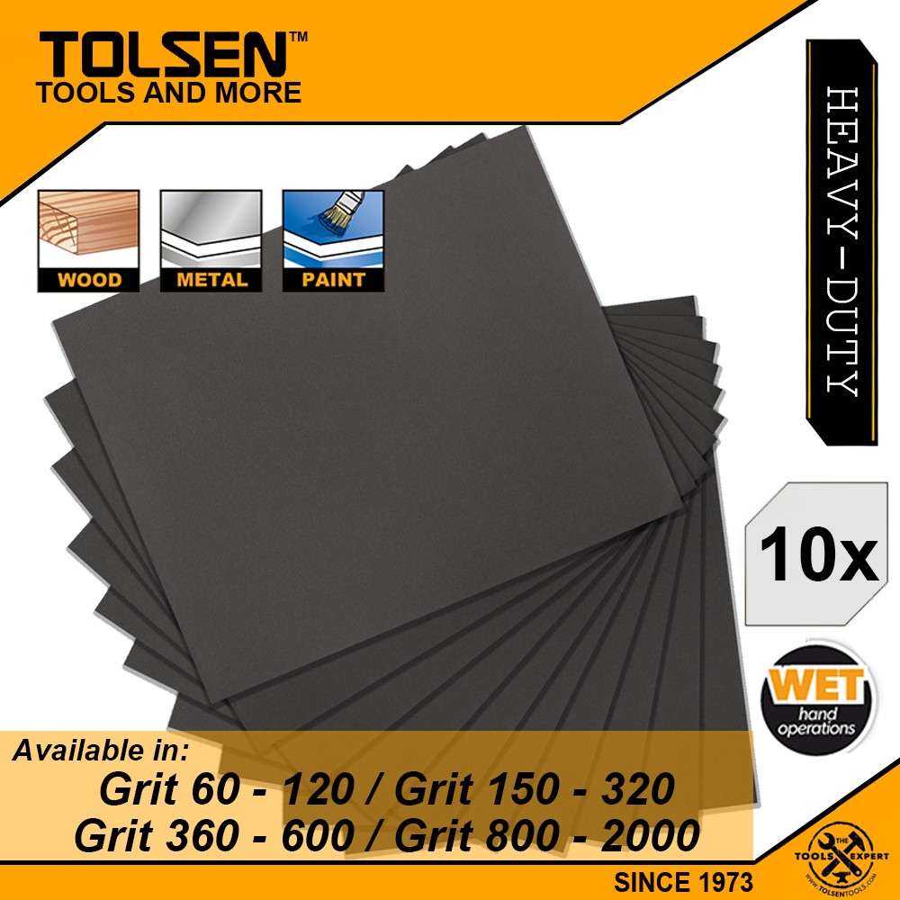 Tolsen 10pcs Abrasive Sand Paper Sheet Set 9" x 11" (60 to 2000) For