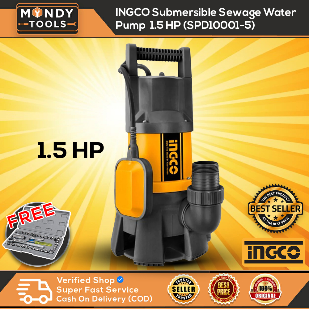 INGCO Submersible Sewage Water Pump 1.5 HP (SPD100015) with Free