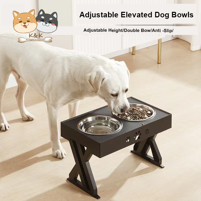 Adjustable Elevated Dog Bowls with 2 Stainless Steel Bowls, NonSlip No