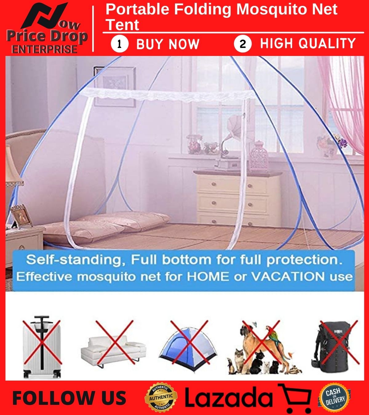 NOW PRICE DROP New Portable Folding Mosquito Net Tent Freestand Bed 1