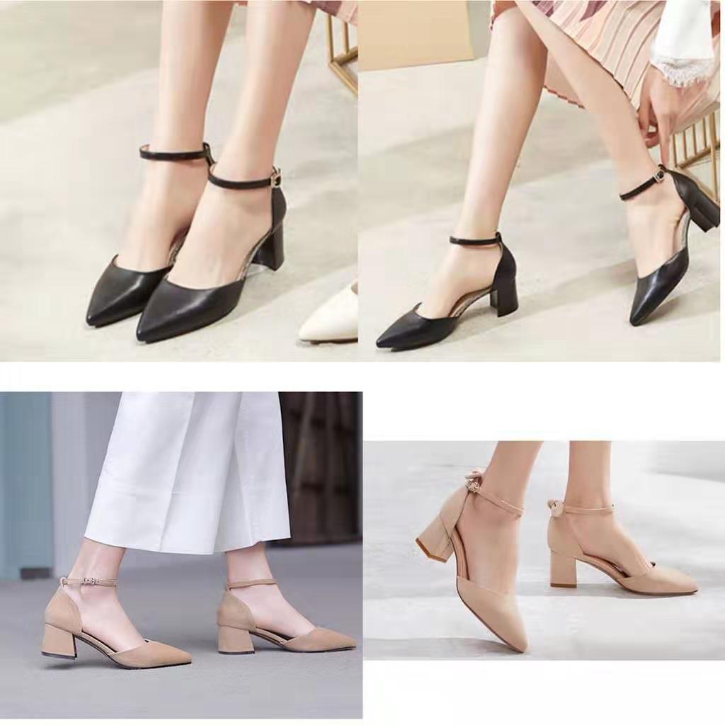 Korean Pointed Closed Toe Block Heel 