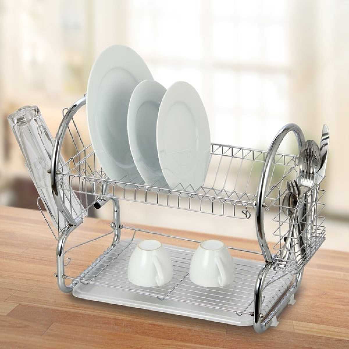 (WL26140) 2 Layer Stainless Dish Drainer Rack [SILVER] Lazada PH