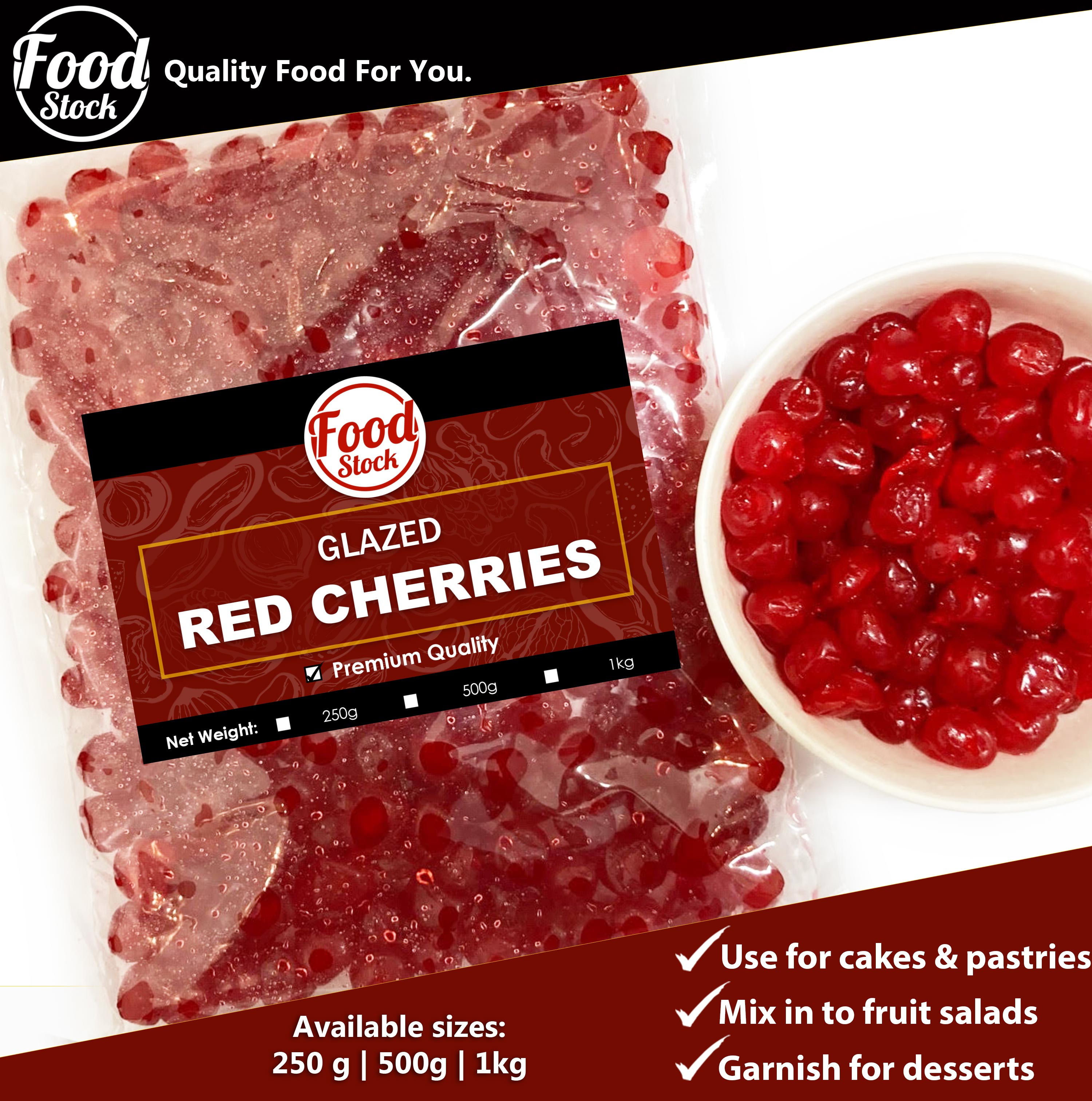 Food Stock Glazed Red Cherries (250g, 500g, 1kg) Lazada PH