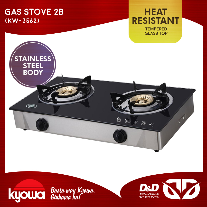 D&D KYOWA 2 B Glass Top Gas Stove w/ Cast Iron Burners (KW3562