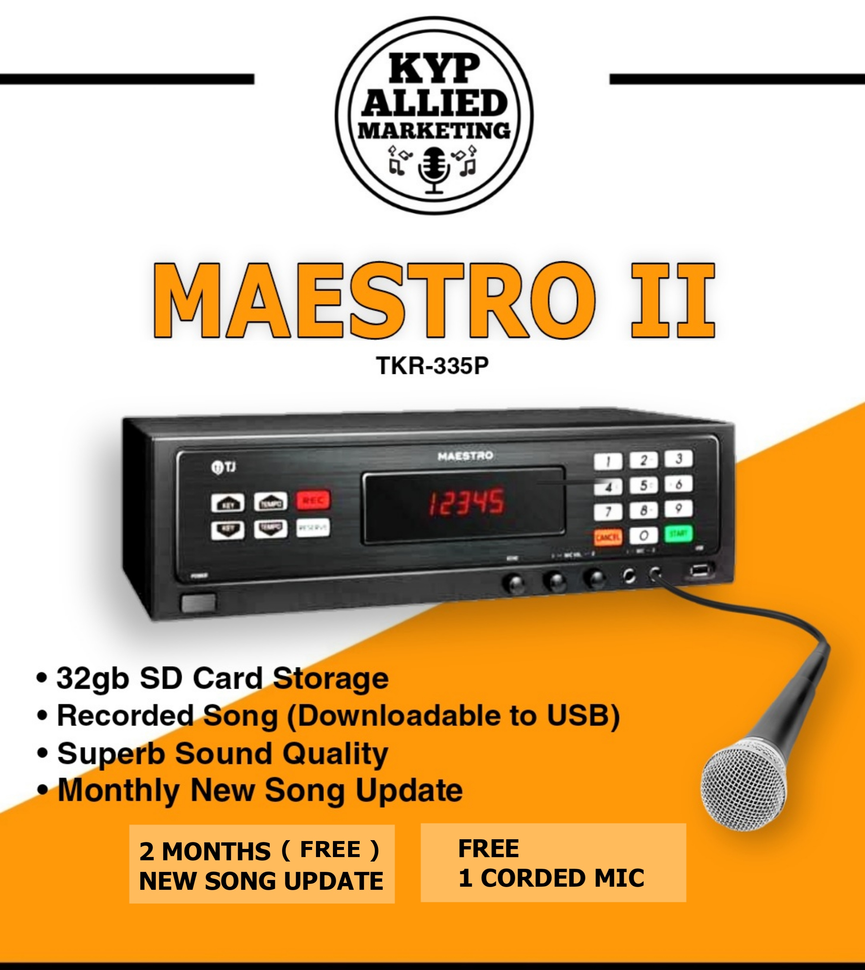 TJ Media TKR335P Maestro 2 (Upgraded Model) Updated Song up to Oct