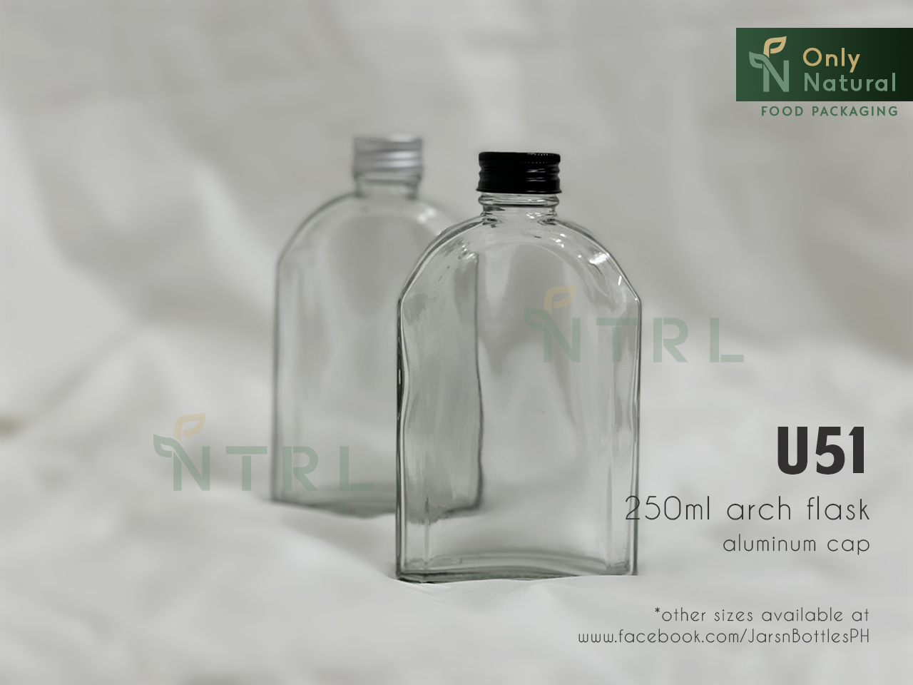 U51 250ml Arch Flask Glass with Aluminum black and silver Cap (12 pcs