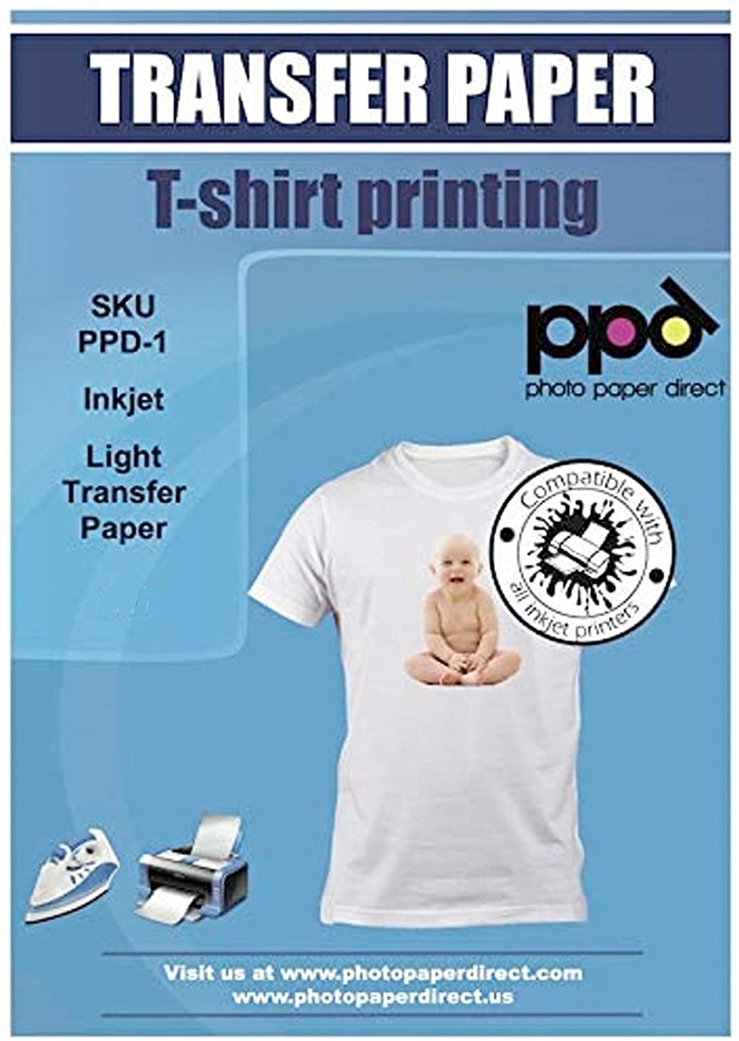 PPD Inkjet PREMIUM Iron-On White and Light Color T Shirt Transfers Paper LTR ... 
