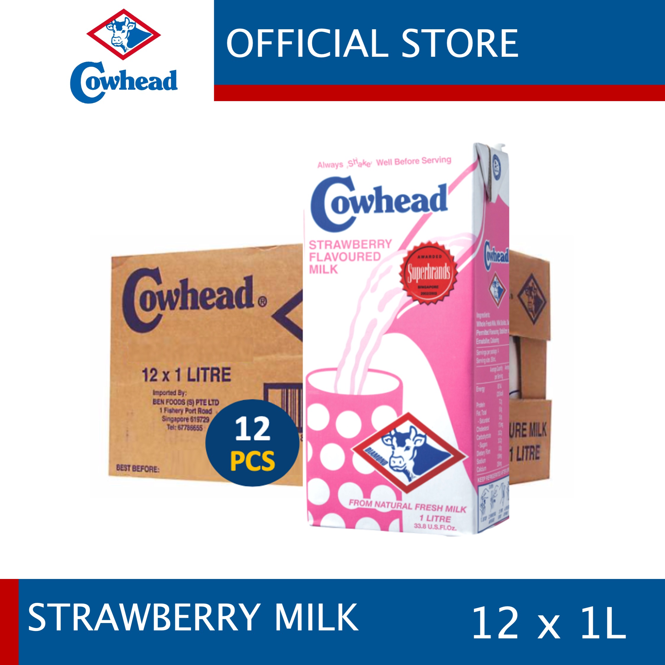 Cowhead Strawberry Milk 1L x 12 [Cowhead Fresh Milk UHT] Lazada PH