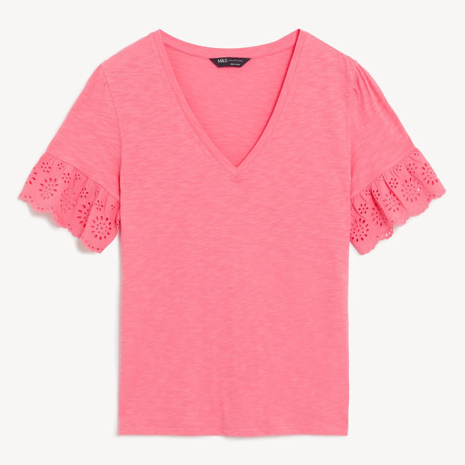 Marks & Spencer Women's Pure Cotton Broderie Top (Medium Pink)