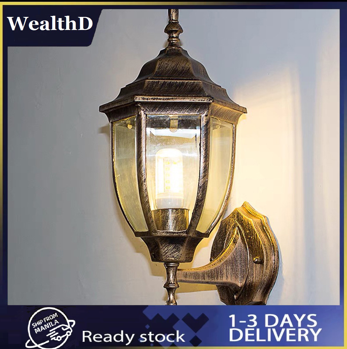 Antique Exterior Wall Light Fixture Aluminum Glass Lantern Outdoor