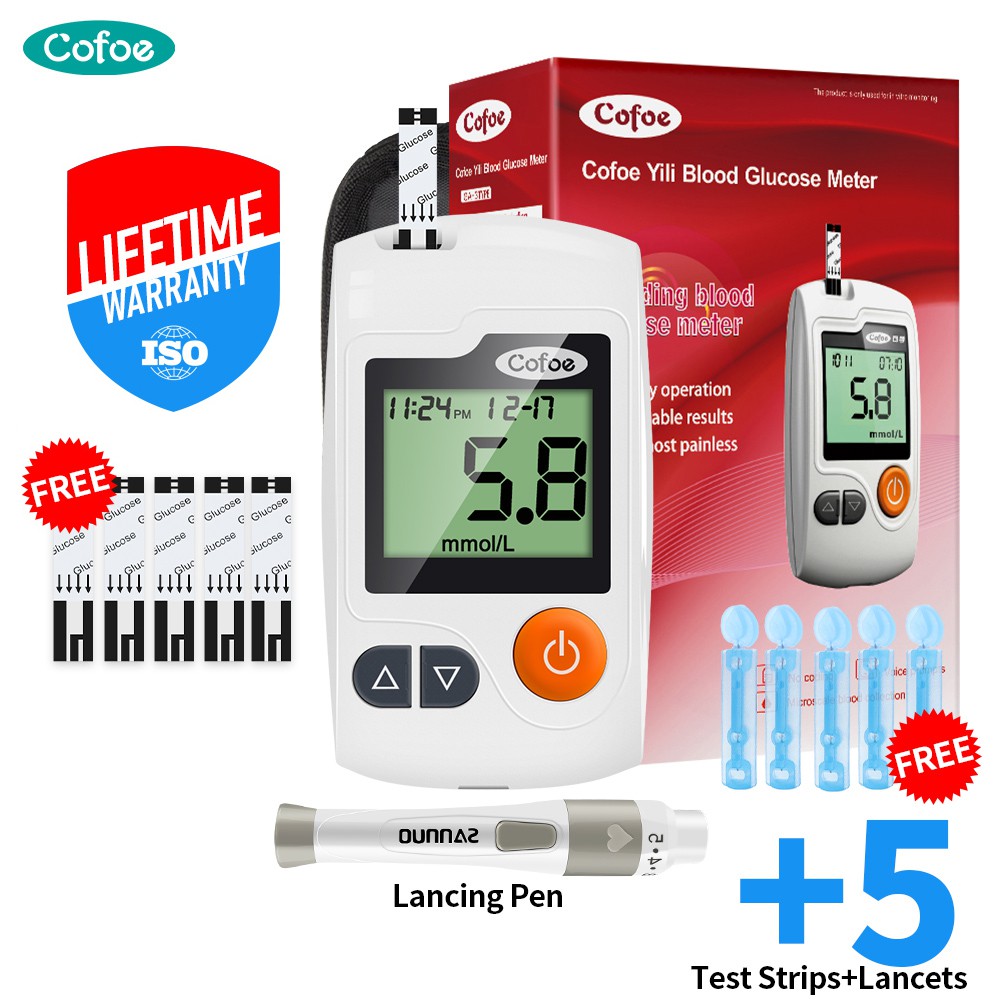 Cofoe Yili Blood Glucose Meter+5 Test Strip+Lancets+Lancing