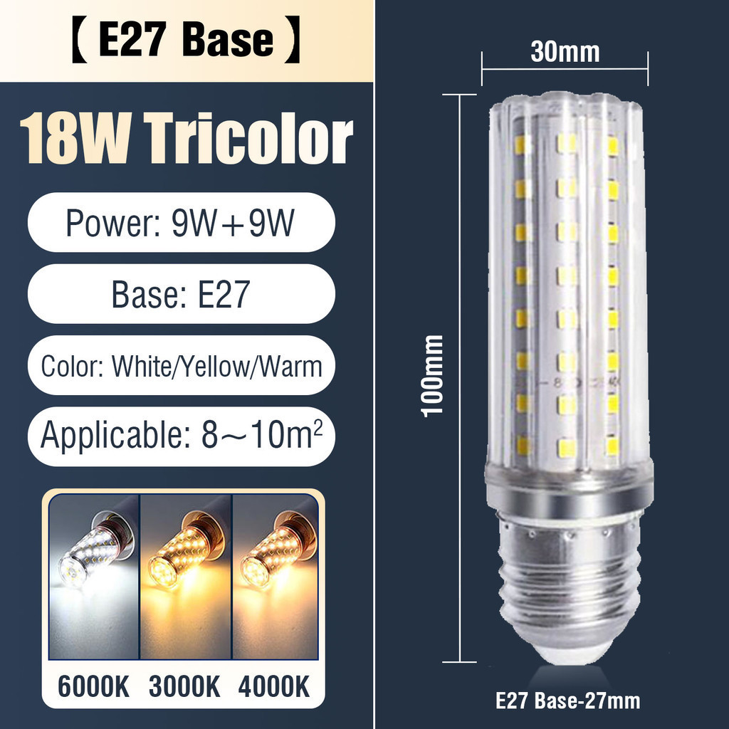 【10pcs in box】6W 12W 18W Tricolor Led Bulb Light Led E27 E14 Led Bulb ...