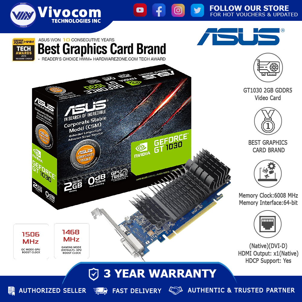 ASUS GeForce GT1030 2GB GDDR5 Video Card (GT1030-SL-2G-BRK
