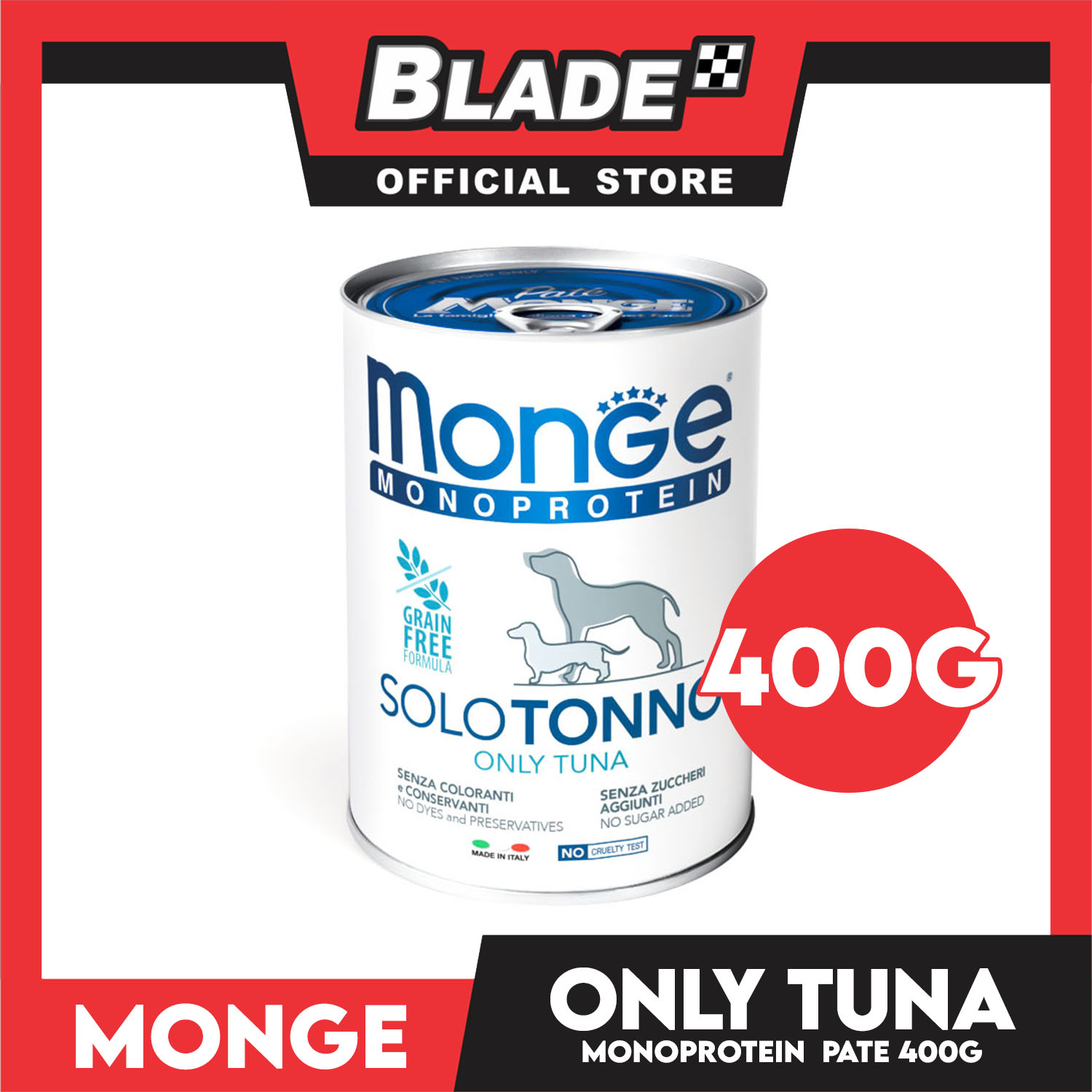 Monge Monoprotein Solo Pate Wet Dog Food, Grain Free 400g (Solo Tonno
