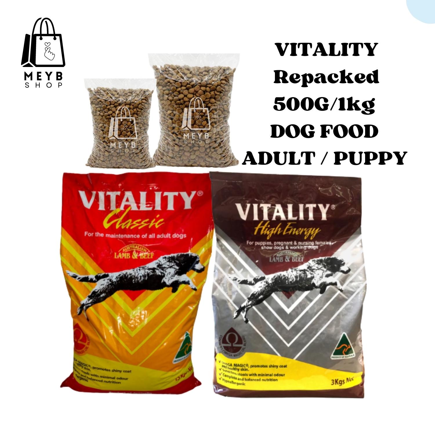 VITALITY PUPPY / VITALITY ADULT 1KG REPACKED DOG FOOD ONHAND AND READY