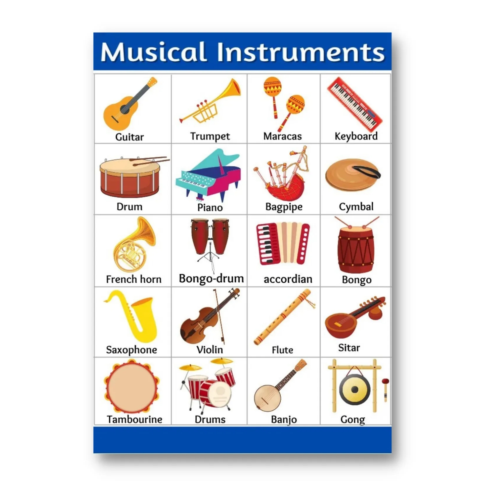 Laminated Musical Instruments Charts for Kids, Learners, Students and ...