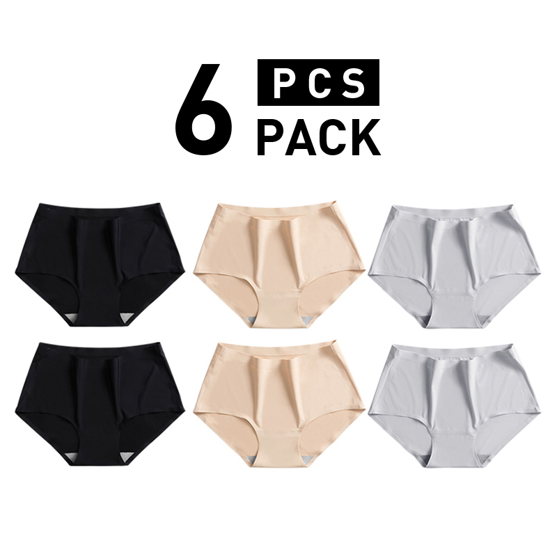 6Pcs/Pack) Ultra-thin breathable Seamless Panty Ice-silk Fashion