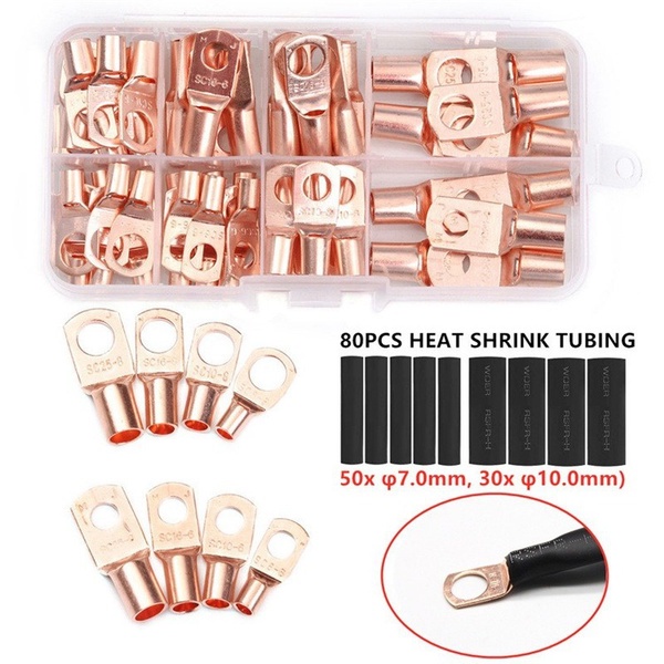 60PCS Electrical Cable Lug Wire Eyelet Copper Ring Terminals Connectors