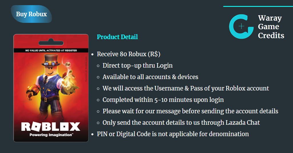80 Roblox Robux 1 Direct Credit No Code Gift Card Wgc Lazada Ph - gawa gawa me roblox