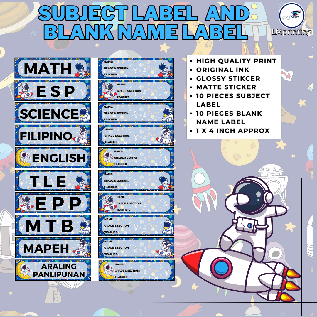 LUCSMART fast shipping - SPACE ASTRANOUT ANIME THEMED STICKER LABEL AND  NAME LABEL / notebook stickers THESE ARE DEFAULT SUBJECTS 10 SUBJECTS - ESP  -EPP -TLE - TLE - ARALING PANLIPUNAN -