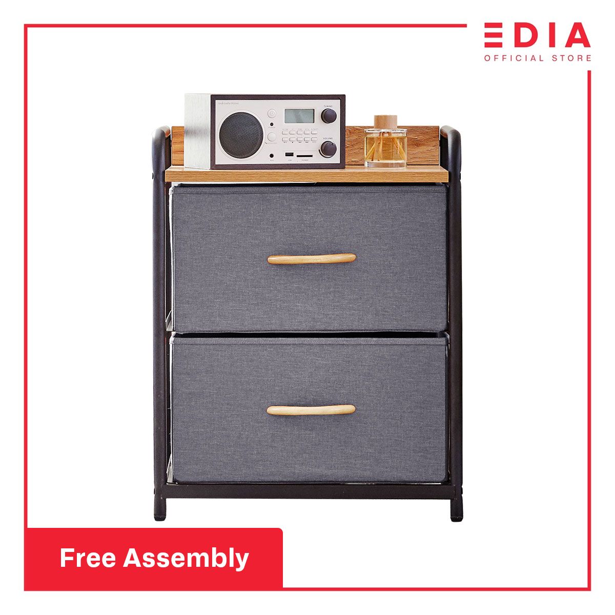 EDIA Ethan Fabric Chest of 2 Drawers Contemporary, Minimalist, Grey