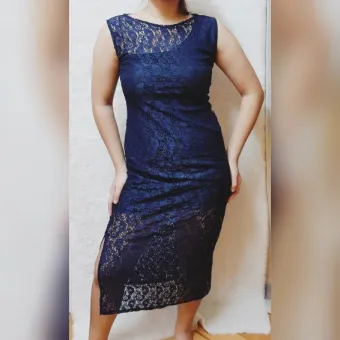 long navy blue lace dress