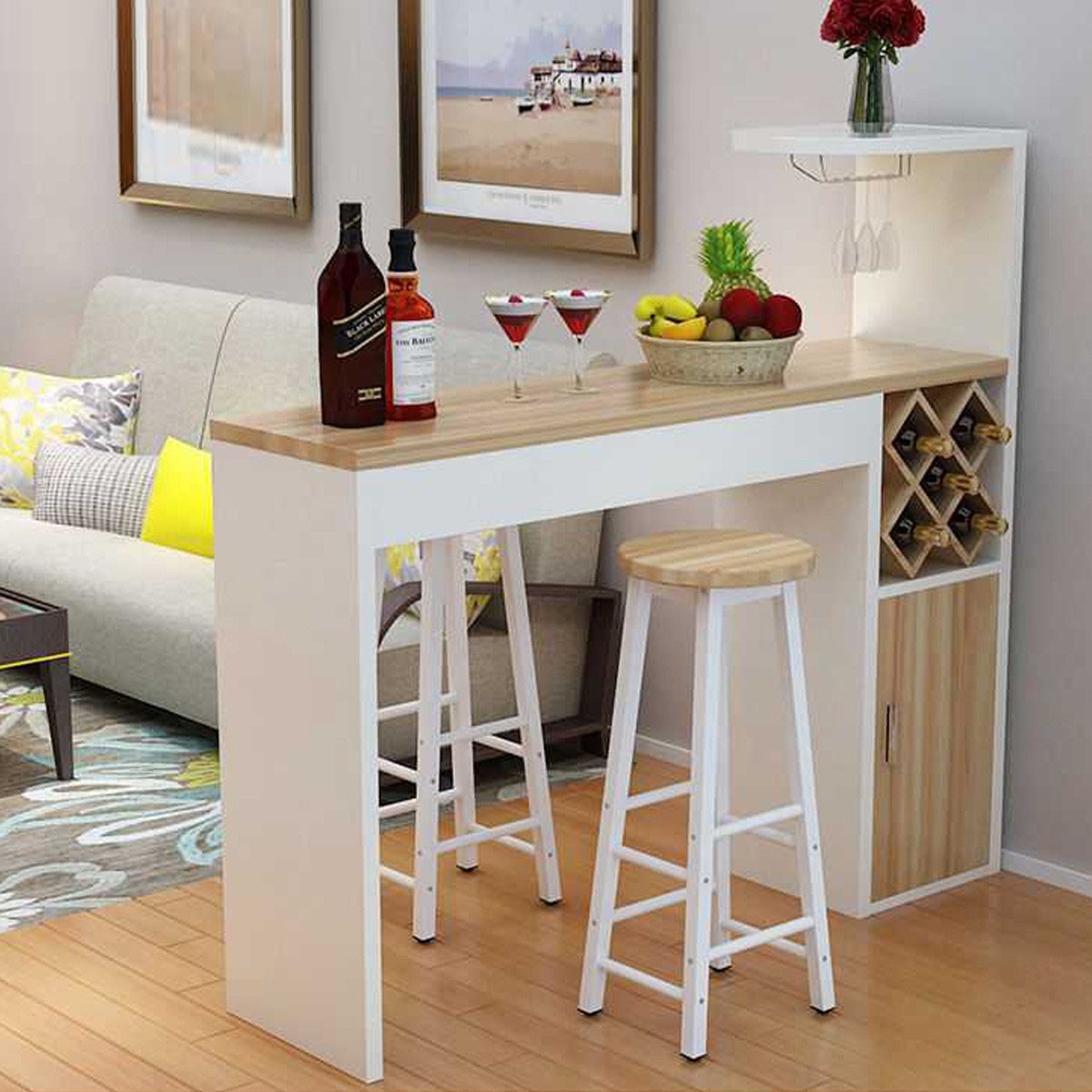 HOMERIFIC Modern Wine Bar Table with 2 Bar Stool Chair Wine Table with ...