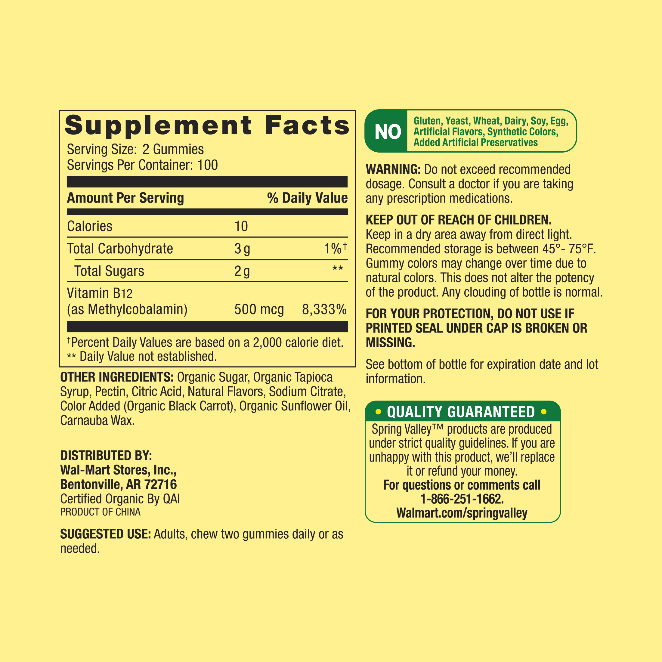 Spring Valley Vitamin B12 Gummy, 500 mcg, 200 Counts review and price