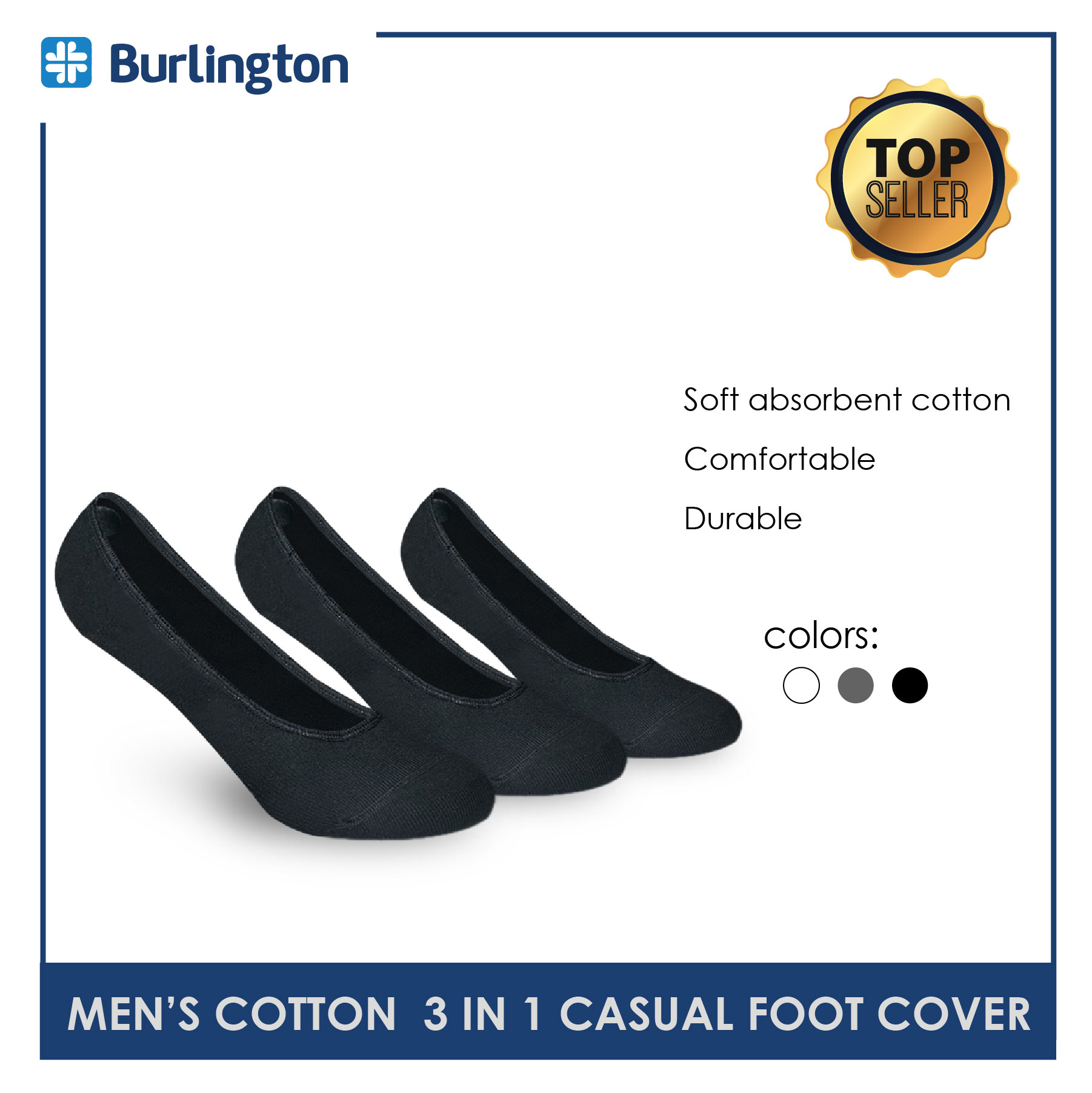 Burlington Men's Cotton Lite Casual Foot Cover 3 pairs in a pack with