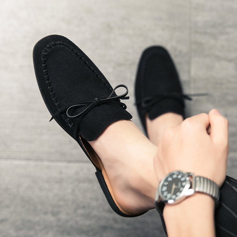 EIFAK Half Loafers for Men Half Leather Shoes Slip on Mules Tassel