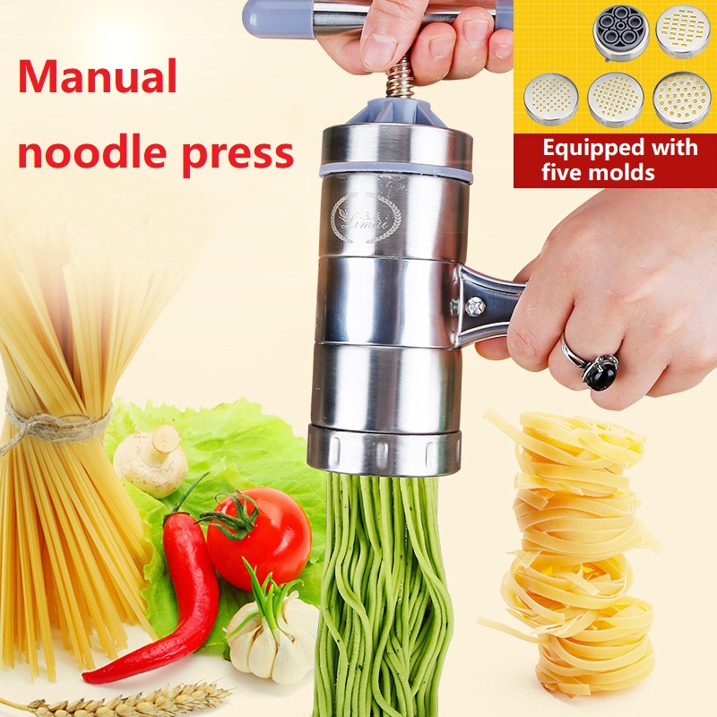 Limai Stainless Steel Manual Pasta Spaghetti Noodle Maker with 5 Mold