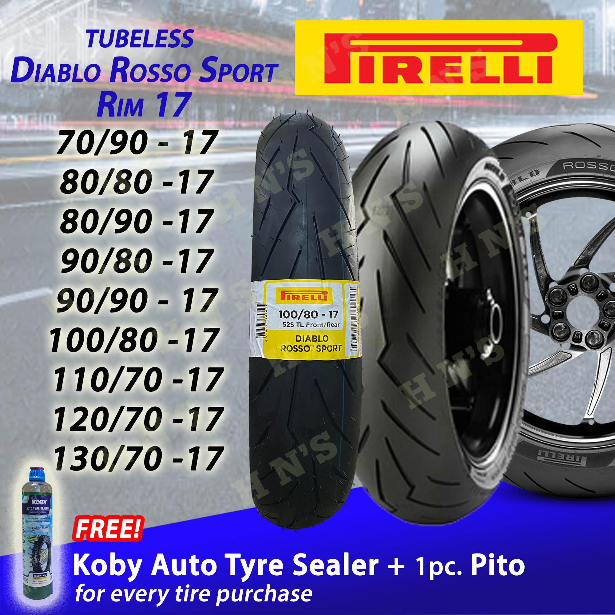 PIRELLI Diablo Rosso Sport RIM17 Tubeless Tires ( 70/90-17 , 80/80 