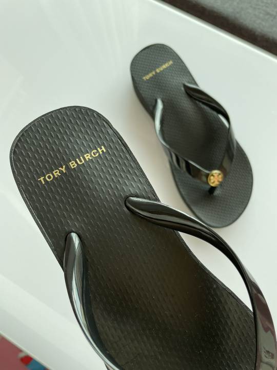 [Tory burch HongKong] Tory Burch Classic Summer  Women's Wedge Flip Flops Shallow Beach Vacation Essential