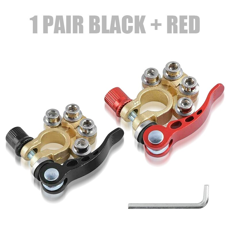 1 Pair Car Battery Terminals 12V Auto Battery Terminal Connector Battery Bornes Cable Terminal Adapter Copper Clamps Clip Screw