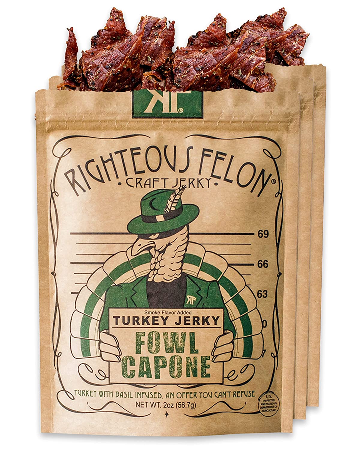 Righteous Felon Turkey Jerky Basil Infused All Natural, Hormone and
