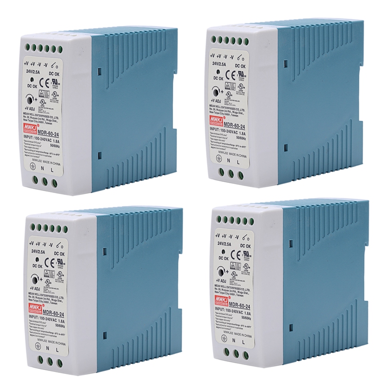4x mdr-60 24v 60w din rail power supply ac-dc driver voltage regulator power suply 110v 220v