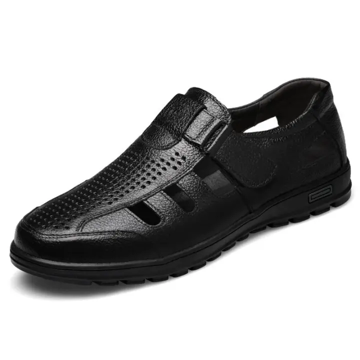 black leather non slip shoes